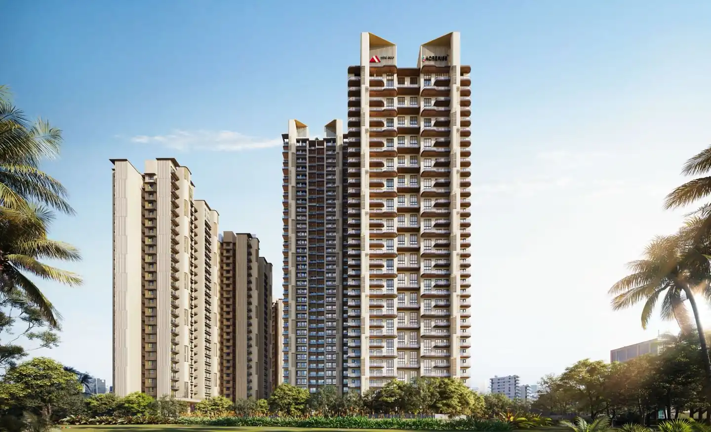 One World tower exterior by day amid landscaped gardens